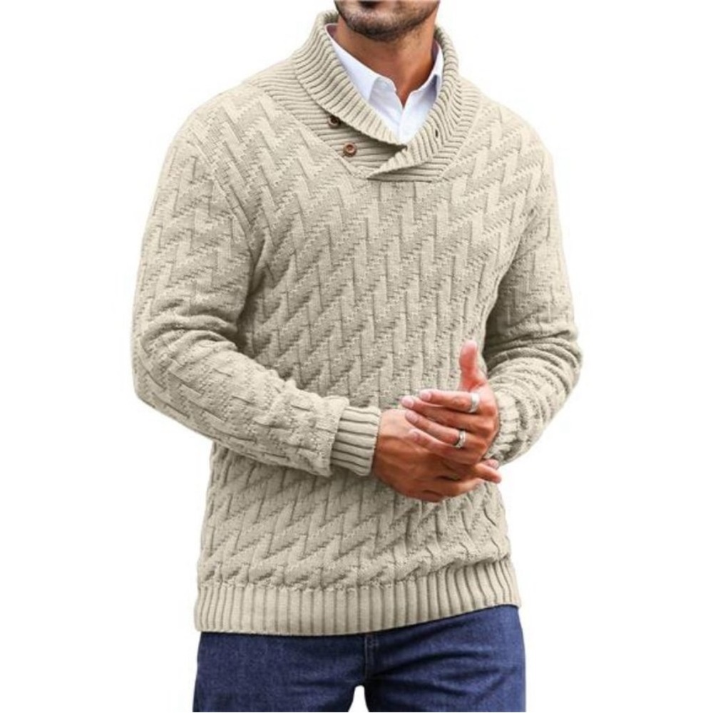 - Men's Shawl Collar Pullover Sweater Casual Cable Knit Button Sweater